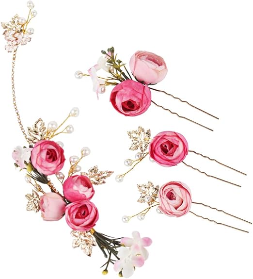 4 Pieces Rose Floral Hair Accessories For Wedding Bridal Hair
