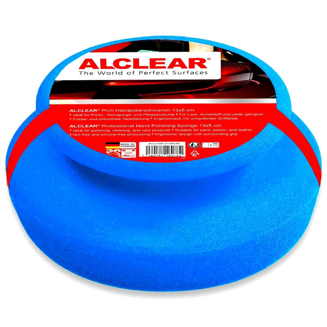 ALCLEAR 5713050M Hand Polishing Sponge – Car Polishing Sponge for Paint Care & Sealing – Soft Pad for Applying Polish & Wax – Gentle on Paint, Washable & Reusable – Made in Germany