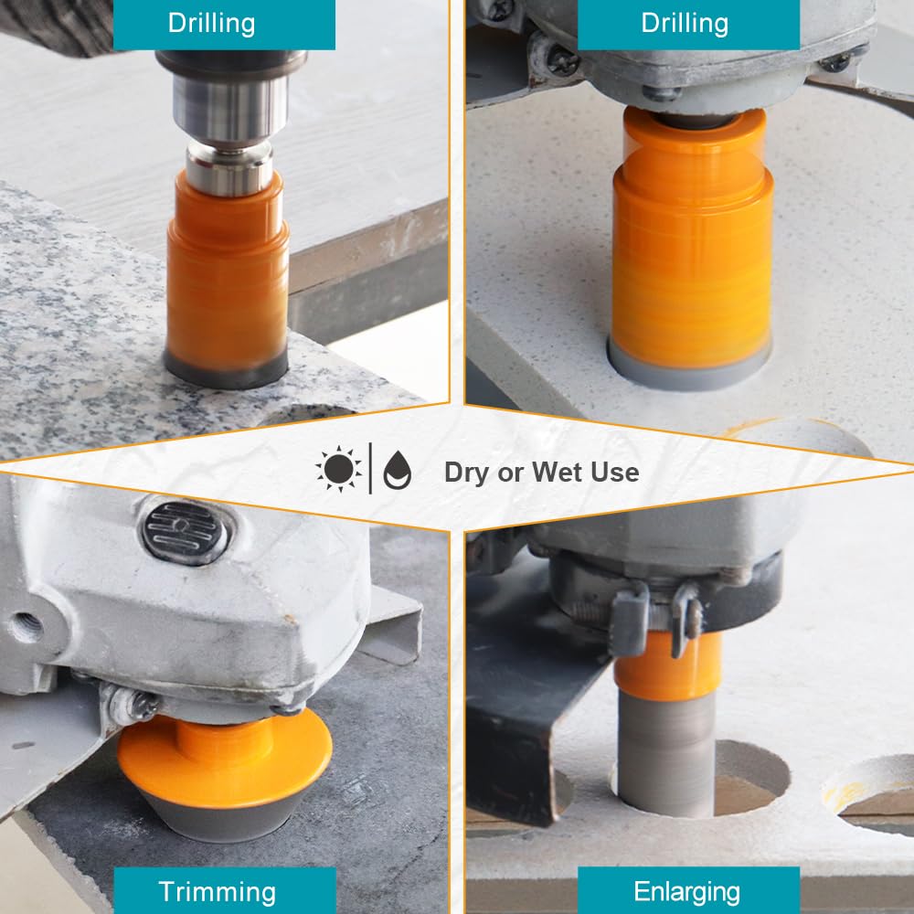 Diamant Fliesenbohrer Set 12 Stücke, 6/6/8/20/25/35/50/68/100MM EXFEIN M14 Diamantbohrer Lochsäge, 20mm Fingerfräser, 50mm Fasenfräser, Adapter für Fliesen Keramik Porzellan Marmor Granit 5