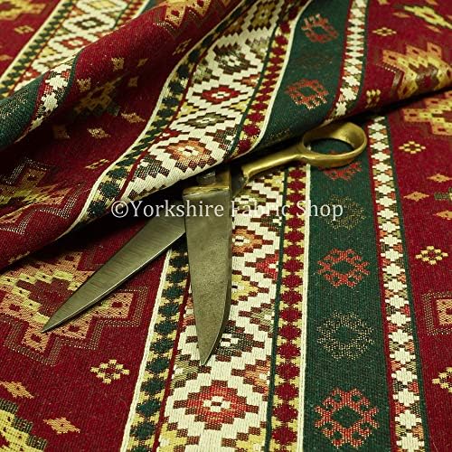 New Furnishing Fabrics Burgundy Red Green Chenille Upholstery Curtain Fabric Traditional Kilim Pattern (10 Metre)