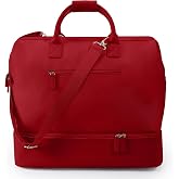 Nobl Travel Weekender Bag for Women &amp; Men, Large Carry-On Duffel Cherry Red | Leather Overnight Tote with Trolley Sleeve, Separate Shoe Compartment &amp; Laptop Pocket for Airplane, Gym &amp; Road Trips