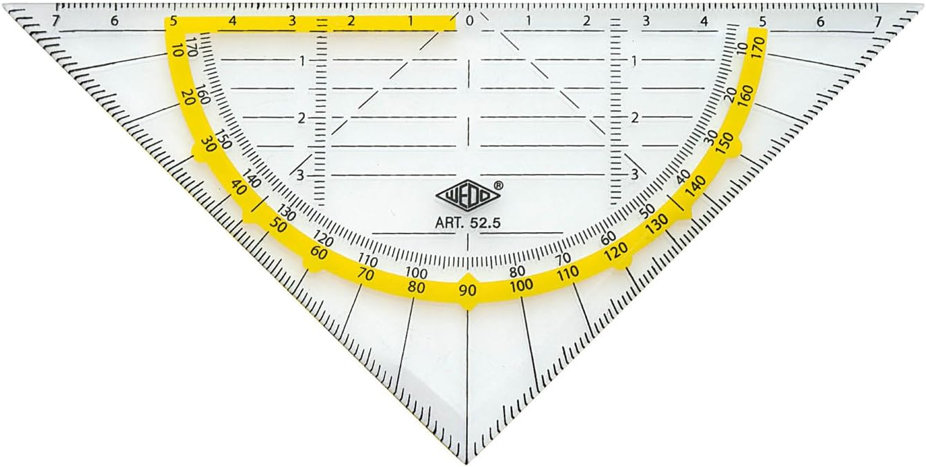 Wedo 525 Geometrie Dreieck 16 cm, Kunststoff, Hypotenuse, Facetten, Tuschenoppen, transparent