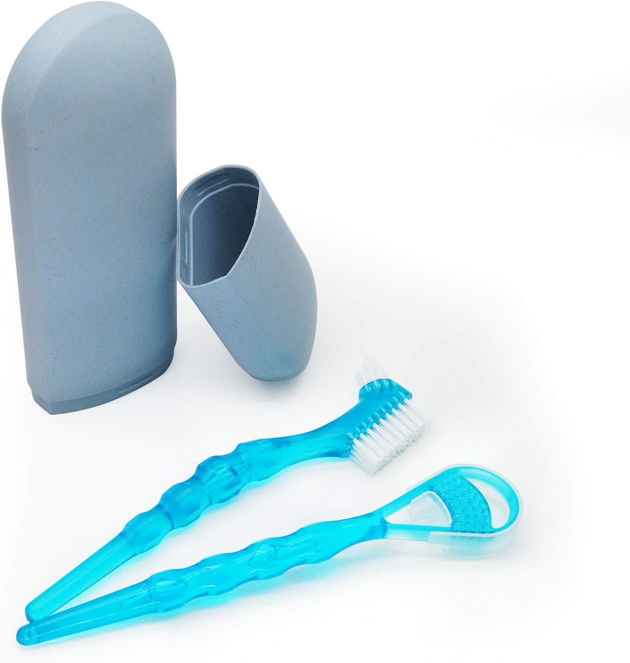 Promway Denture Brush/False Teeth Brush and Tongue Cleaner Set Carolina Blue: Health & Personal Care