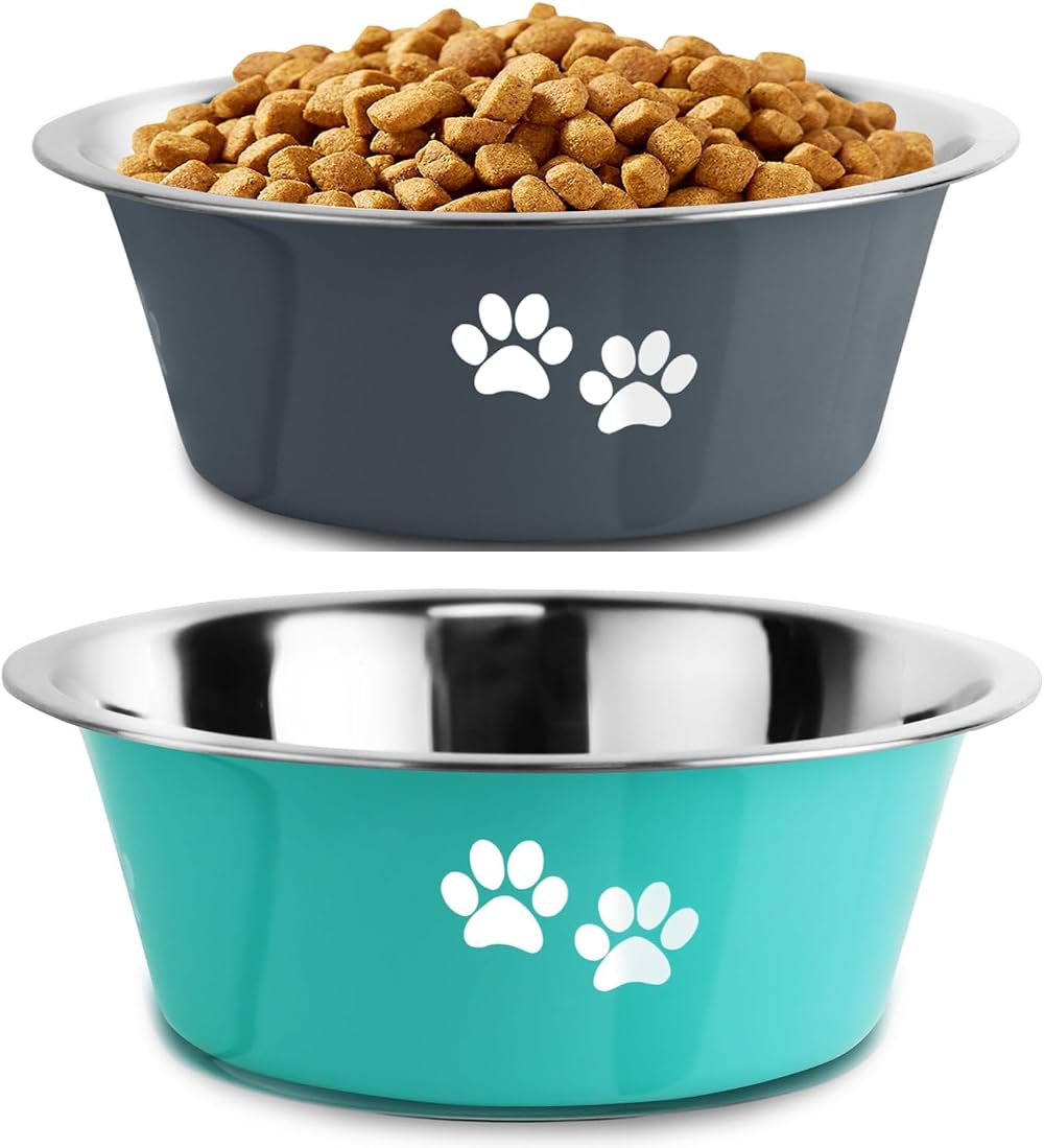 YUDANSI 860ml Dog Bowls 2 Pack Stainless Steel Food Water Bowls Non-Slip