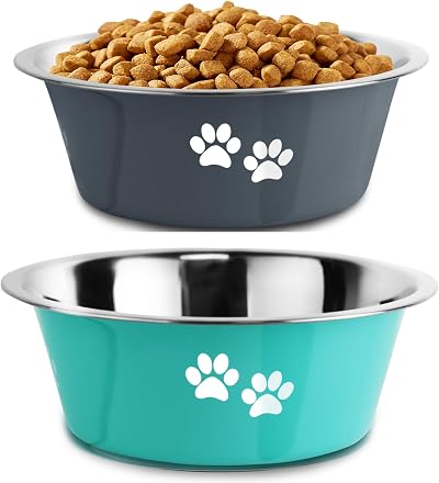 YUDANSI 860ml Dog Bowls 2 Pack Stainless Steel Food Water Bowls Non-Slip