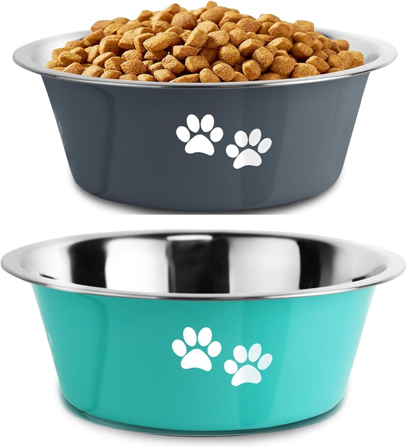 YUDANSI 860ml Dog Bowls 2 Pack Stainless Steel Food Water Bowls Non-Slip