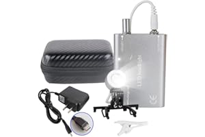 CARESHINE Dental LED Head Light Lamp Silver for Dental Surgical Medical Binocular Loupe with Protective Carry Case