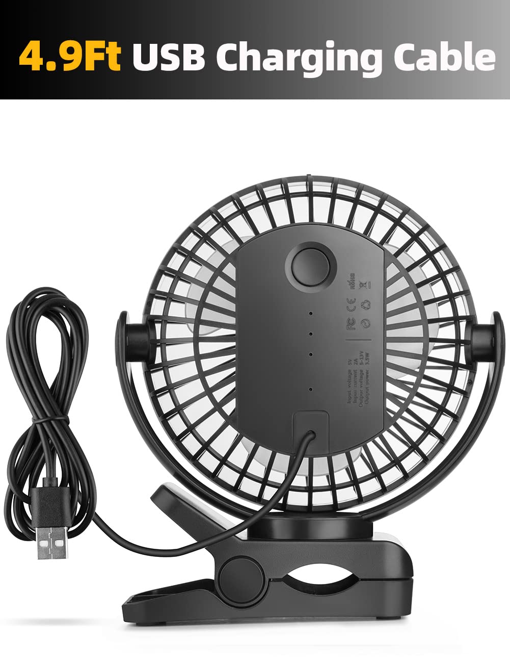 Viniper 6 inch USB Clip on Fan, Portable Small Desk Fan : 360° Rotation, 3 Speeds Wind Table Fan, Quiet Powerful for Home,Office (USB Powered Fan Not Rechargeable) - Black