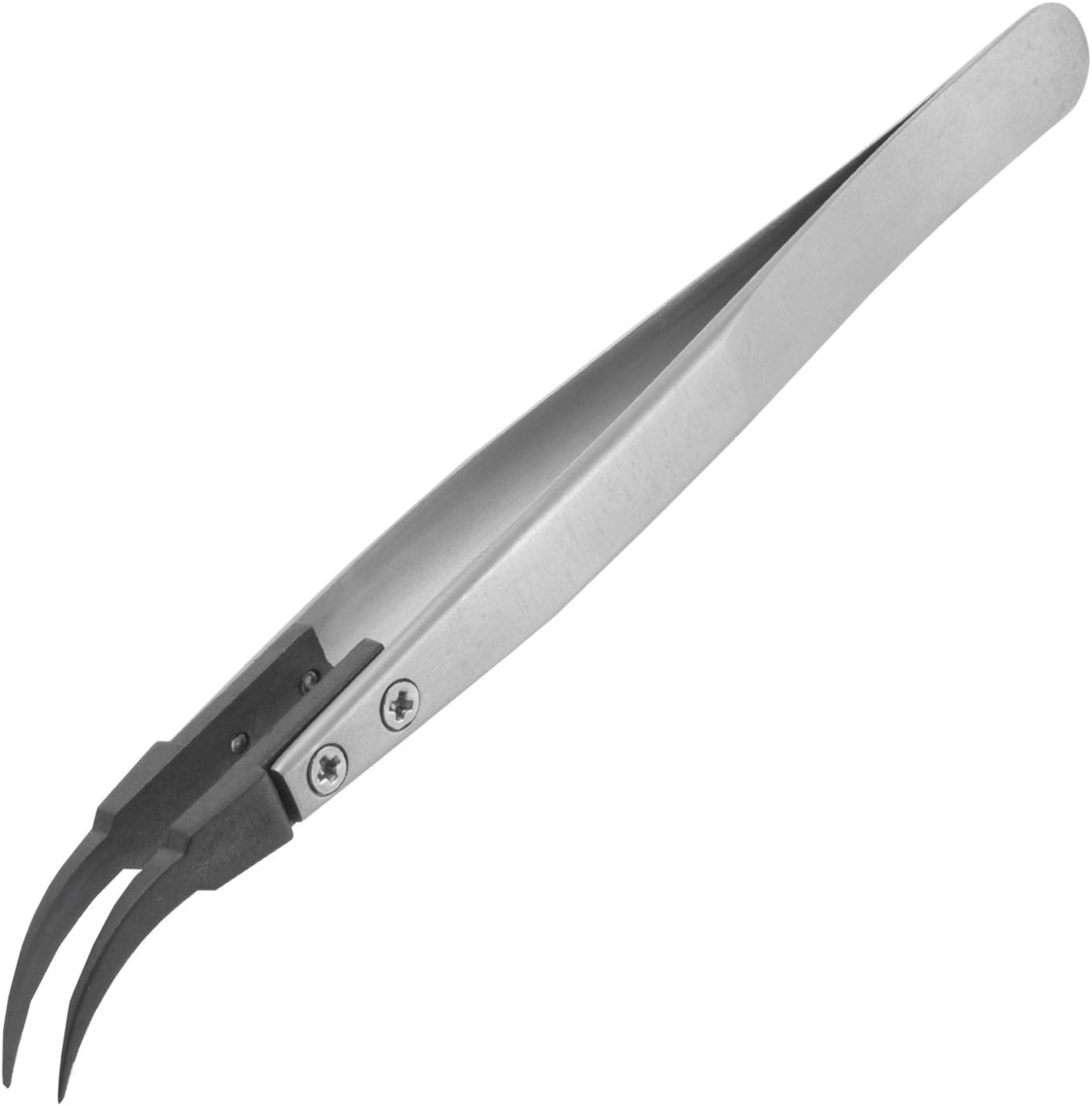 ENGINEERPTZ-43 PPS ESD-Safe Plastic Tipped Tweezers, Curved nose Interchangeable, fine Pointed Tips, Stainless Steel Body