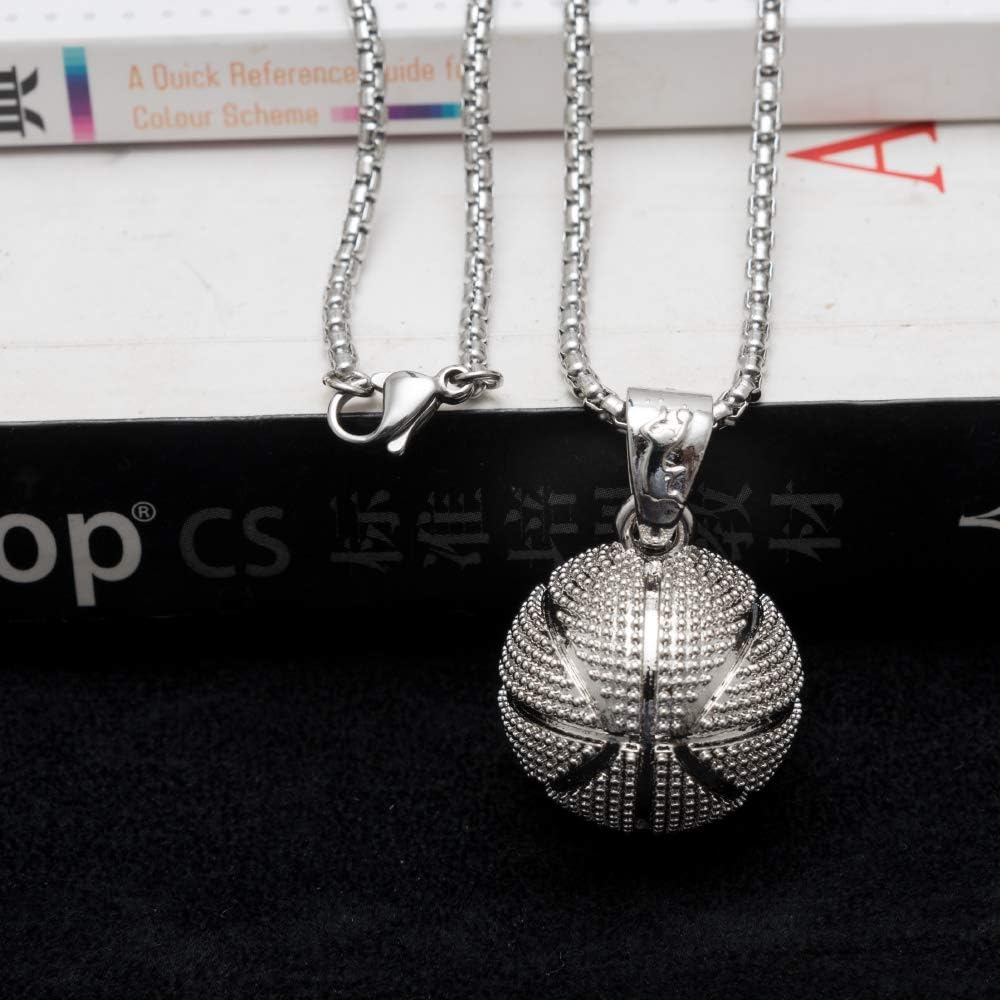 Fashion Boys Basketball Pendant Necklace Stainless Steel Necklace Chain Sports Necklace 23 Inches: Clothing