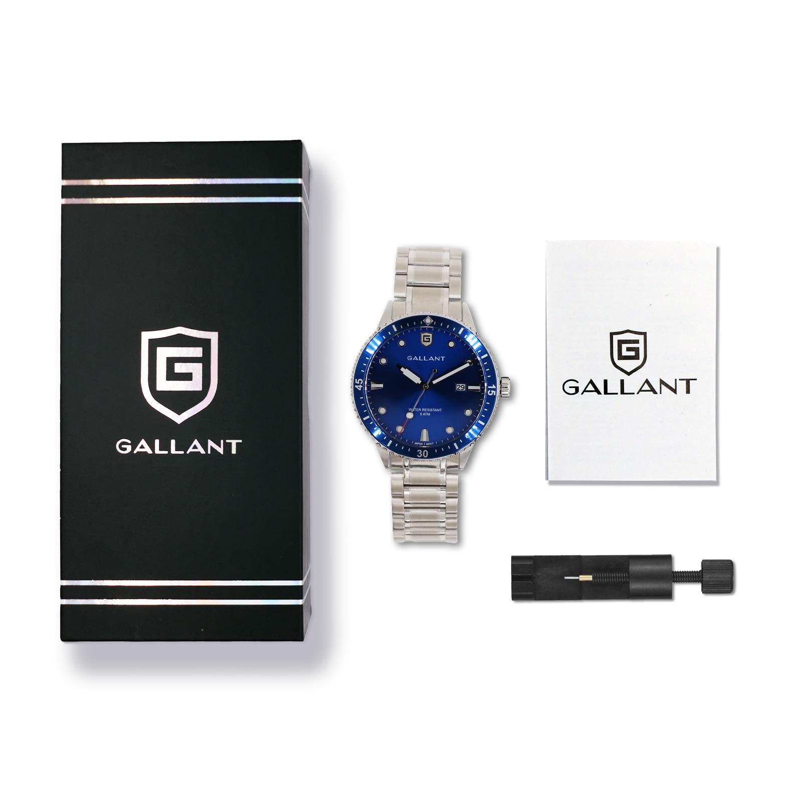 GALLANT Men\'s Sports Quartz Watch with Stainless Steel Strap Analog Dial Quarz Movement Wrist Watch Multi-Function Business Work Casual Calendar Date Waterproof Watches, Blue