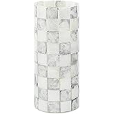 MACKENZIE-CHILDS Capiz Small Vase, Unique Flower-Vase Decor, Gray-and-White Sterling Check