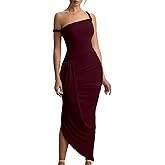Infeel newz One Shoulder Dresses for Women Summer Prom Party Twist Asymmetrical Slit Bodycon Ruched Long Cocktail Dress