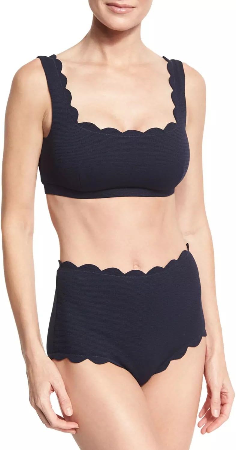 HHBO Womens Solid Color Wave Shoulder Belt Bikini Scallops Round Edge Swimsuit , picture color , s