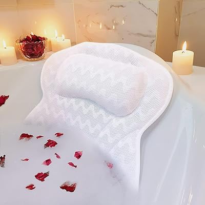 ADOV Luxury Bath Pillow White 6 Suction Cups Ergonomic 4D Air Mesh Headrest