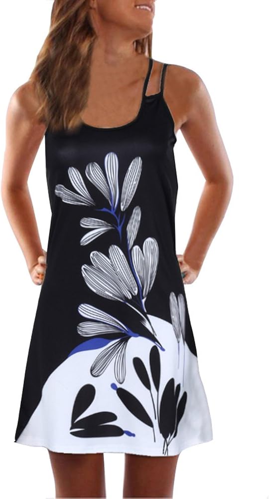 LUDAY Women's Summer Basic Short Sleeve Swing Plus Size Sundresses Casual Mini Tank Dress Beach Dress T-Shirt Dress