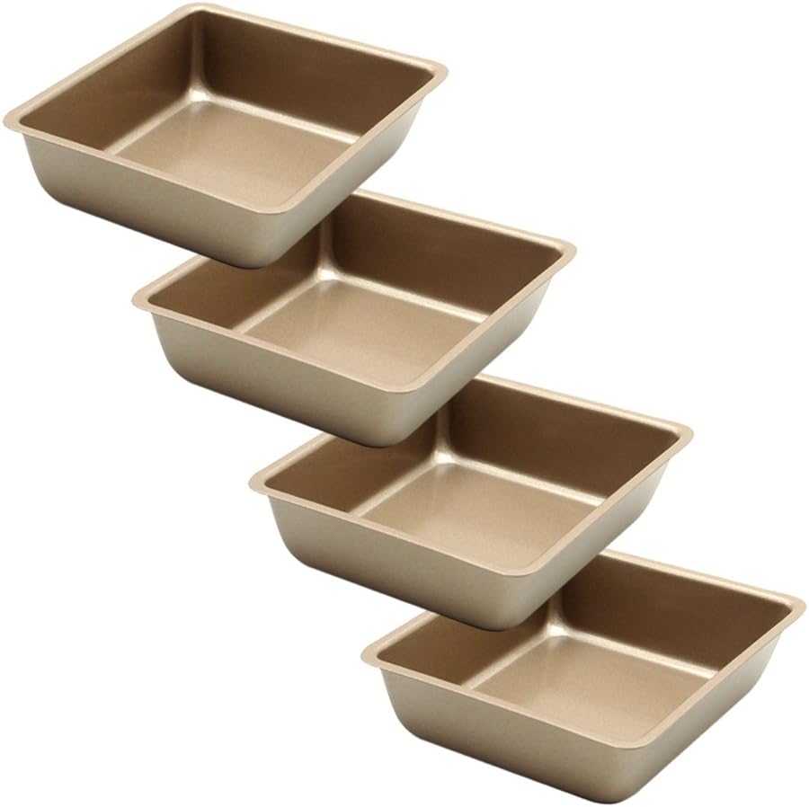 Plataplus 4-Piece Non Stick Mini Square Pie Cake Pan Set, 4 Inch (Glod)