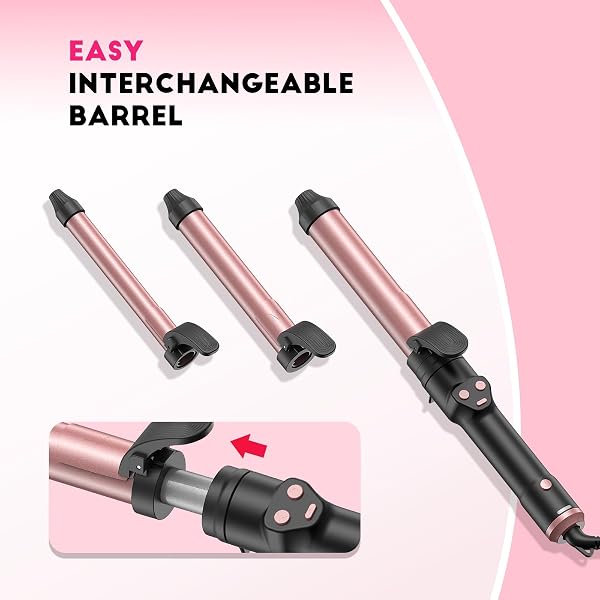 AUTOMATIC CURLING IRON 1 INCH WITH 3-IN-1 INTERCHANGEABLE BARRELS FOR TANGLE-FREE BEACH WAVES CURLS, BEGINNER FRIENDLY ANTI-TANGLE HAIR CURLER, WORLDWIDE DUAL VOLTAGE TRAVEL FOR LONG SHORT HAIR PINK