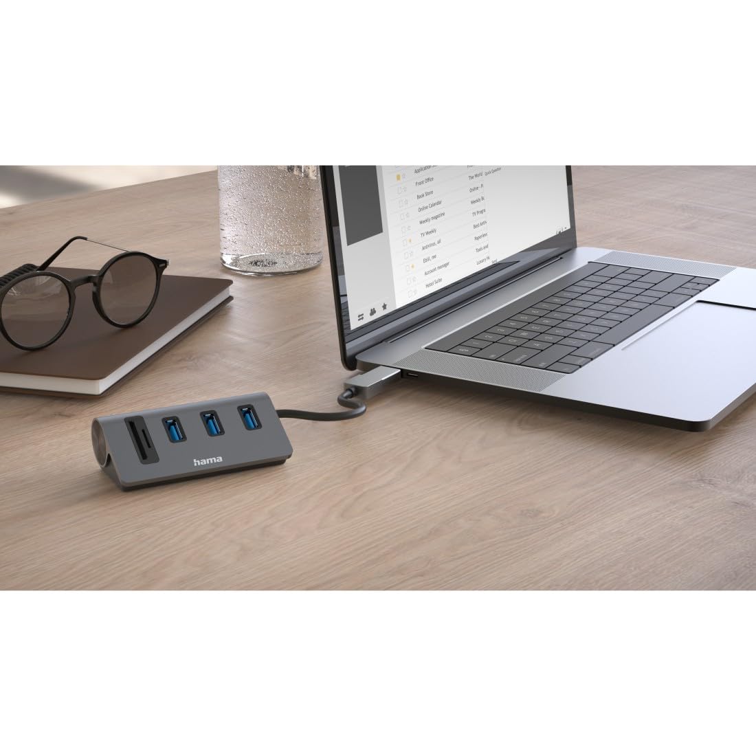 Hama USB-Hub und Kartenleser 5 Ports (3x USB-A, 1x SD, 1x microSD, mit USB-C-Adapter, bis 5 Gbit/s, Anschluss für Maus, Tastatur, Speicherkarte etc., USB-Adapter für Büro, Home Office) Aluminium 4