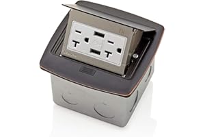 Leviton PFUS2-BZ, Bronze Pop-Up Floor Box with Dual Type A, 3.6 USB Charger, 20 Amp Outlet