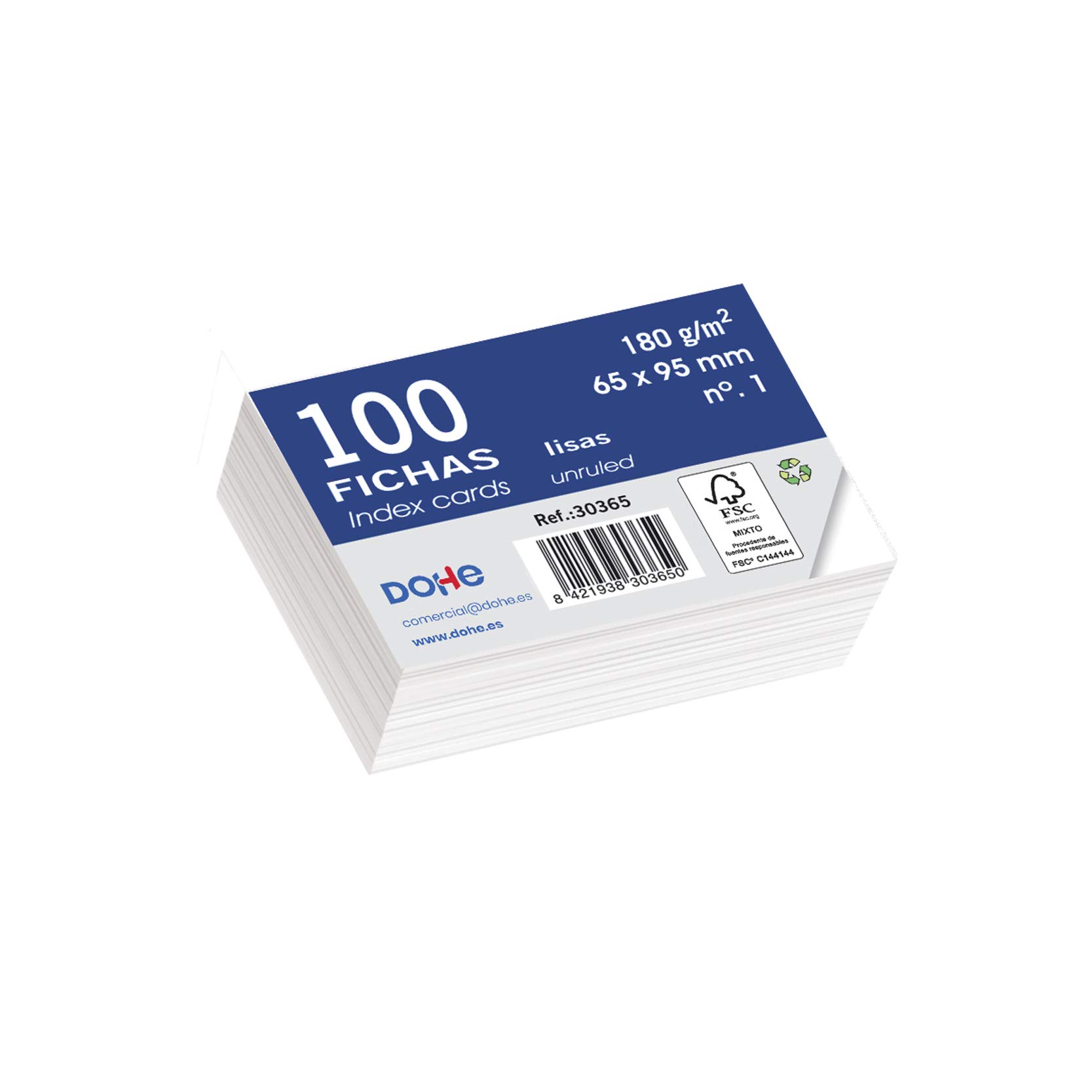 Dohe - Pack of 100 Sheets of Smooth White Card, 180 g, No. 1, 65 x 95 mm - FSC Mix AEN-COC-000243