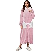 RONGTAI Women's Robe Hooded Zipper Flannel Star Bathrobes Women Plush Fleece Warm Sleepwear Long Pajamas Nightgown S-XXL