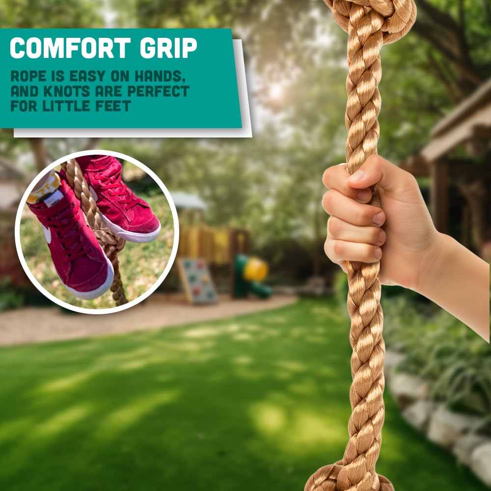 Squirrel Products Outdoor Climbing Rope for Kids, 8.5 FT Long with Knotted Steps, Easy Setup for Playgrounds, Tree Houses, and Obstacle Courses, Heavy Duty and Safe for Outdoor Fun