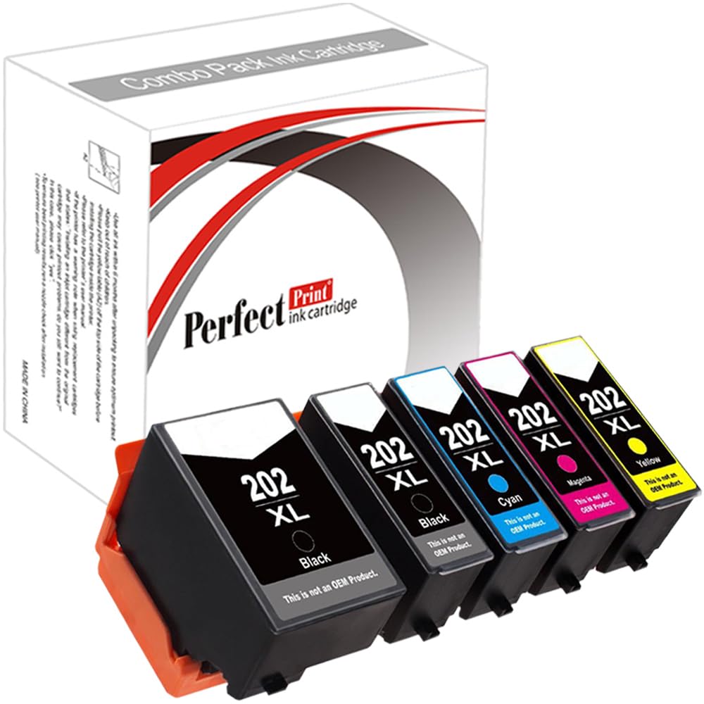 PerfectPrint Compatible Ink Cartridge Replacement for Epson XP-6000 XP-6005 XP-6100 XP-6105 202XL (Black, Photo-Black, Cyan,Magneta, Yellow, 5-Pack)