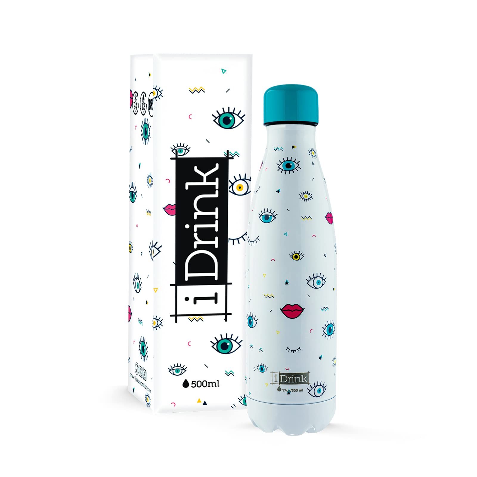 I-Drink Double Wall Steel Thermal Bottle 350/500/750/1.000 ML, Decorated (500 ML, Eyes)