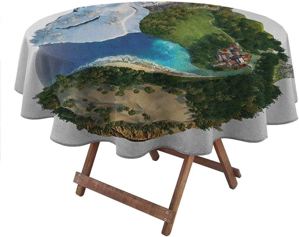 Round Outdoor Tablecloth Earth Spillproof Tablecloth Conceptual Globe