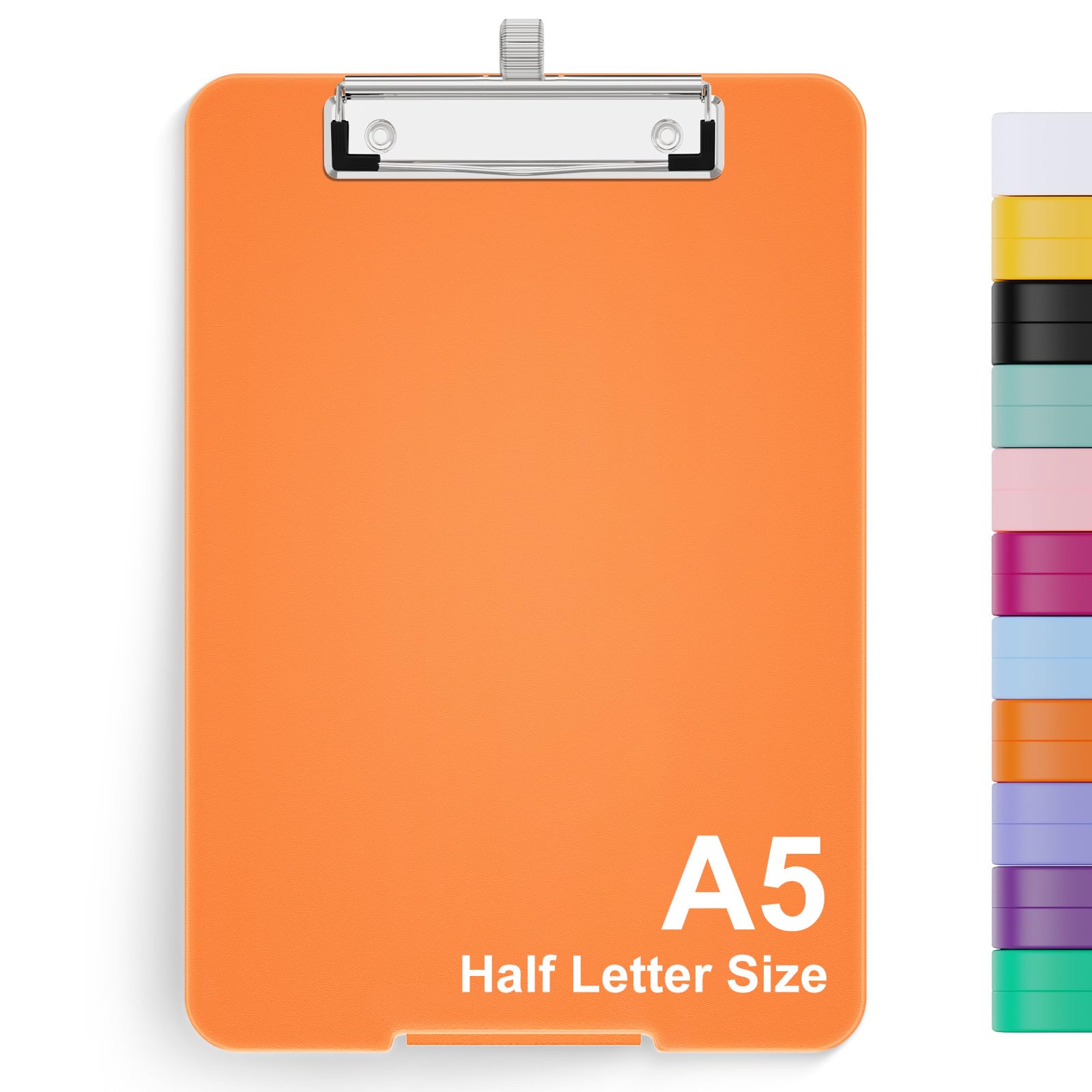 Hongri A5 Clipboard with Storage, Metal Retractable Pen Holder, 6 x 9'' Nursing Plastic Foldable Clip Board, Office Supplies, School Supplies, Menu Box for Work, Orange