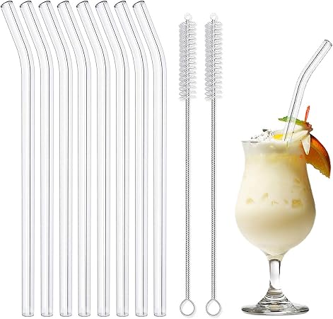 24 Pailles En Verre Réutilisables - 12 Droites + 12 Incurvées Avec 2 Brosses De Nettoyage - Écologiques