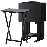PJ Wood - Folding TV Tray Table Set - 5-Piece with Rack, Black | 14.5 x 19 in Surface, 26 in Height, Cross Base, Rectangle Shape, Indoor Use, 34.5 lb Total Weight
