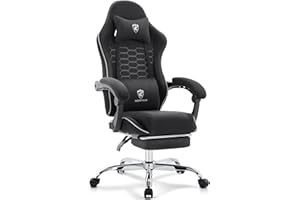 Morkprism Gaming Chair Breathable Fabric,Computer Office Chair with Footrest,Massage Lumbar Support and Gel Pad,Ergonomic Reclining Adjustable Gamer Chair with Headrest and Spring Cushion Black