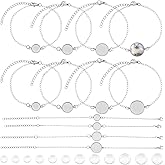 AHANDMAKER 24 Pcs 4 Sizes Bracelet Bezel Tray 304 Stainless Steel Cable Chains 10/12/10/16mm Blank Tray Bangles Bracelets Jewelry Bezel Base Settings with Glass Cabochons for DIY Craft Jewelry Making