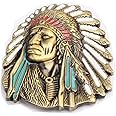 MASOP Native American Indian Belt Buckle, USA Mens Belt Buckles Jeans Accessory