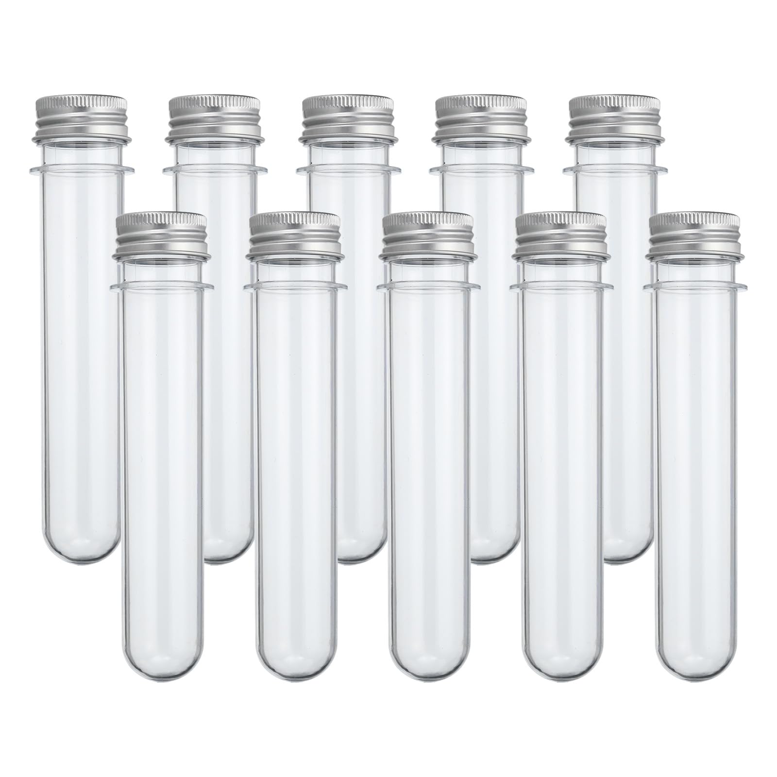Photo 1 of PATIKIL 45ml Test Tubes, 20pcs 5.51x0.98" Plastic Clear Round Bottom Test Tube Containers with Caps for Bead Party Candy Bath Salt Storage Scientific Experiment Plant Propagation, Silver