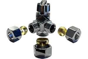 EZ-Fluid 5/8" Comp O.D X 3/8"Comp X 3/8"Comp 1/4 Turn Dual Outlets Heavy Duty Chrome Brass Angle Stop Valve Water Shut Off Ball Valve (1)