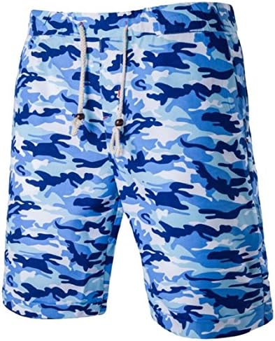 xiaohuobanMen Stretchy Waist Plus-Size Loose Camo Printed Pockets Lace-up Shorts 1 XS