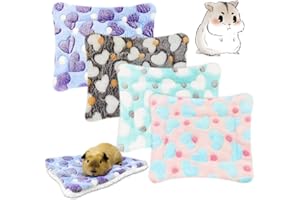 EAEDMY 4 Pieces Guinea Pig Bunny Comfortable Bed Mats Pads, Rabbit Warm Soft Bed, Hamster Bedding Pad Mats for Small Animals Chinchilla Hedgehog Baby Cats (11.8"x9.1", 1.Hearts Pattern)