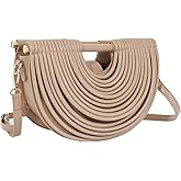Ophlid Half-Moon Clutch Purse for Women Wedding Woven Evening Shoulder Bag Top Handle Gold Party Prom Handbag