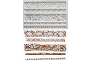 GURATAPA Baroque Scroll Relief Cake Border European Frame Silicone Mold for Vintage Curlicues Fondant Molds Clay Biscuit Plaster resin Cupcake Topper Birthday Party Cake Decor Relief Flower Lace Moulds