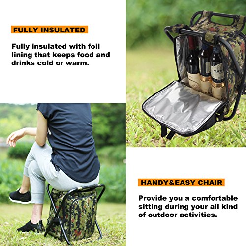 ROMANTICIST Heavy Duty Picnic Backpack Stool with Cooler & Tableware - All-in-1 Folding Backpack Chair with Insulated Bag for 2 Person - Ideal Camping Gift for Beach Fishing Sporting Hiking Outdoor