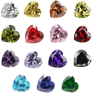 JIANGYUANGEMS Heart-Cut Synthetic Cubic Zirconia Loose CZ Stones, Mixed 15 Colors for Jewelry Making