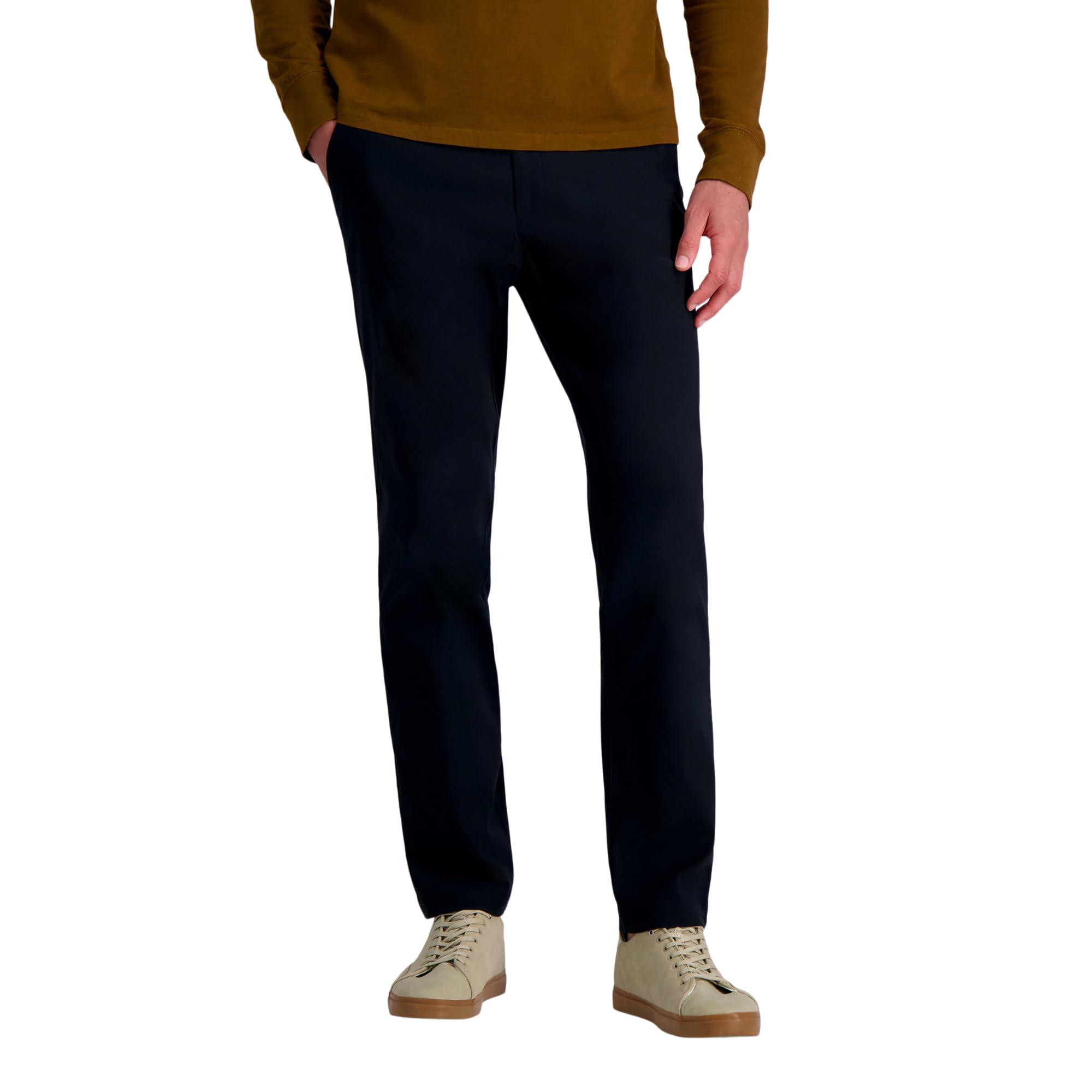 Haggar Men’s Life Khaki Straight Fit Flat Front Flex Pant, Black