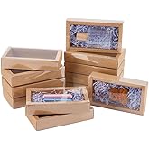 BENECREAT 12PCS Brown Kraft Gift Drawer Box, Plastic Lidded Gift Drawer Box with PVC Clear Window for Jewellery & Candy Gift Wrapping Party Favours, 5.5x2.76x1.18 Inch