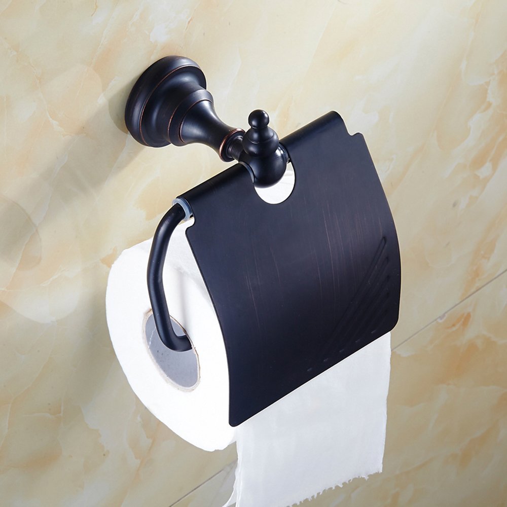 BigBig Home Black Toilet Roll Holder, Bathroom Toilet Paper Holder Wall Mount Waterproof Tissue Paper Towel Dispenser Storage with Cover for Kitchen Stainless Steel