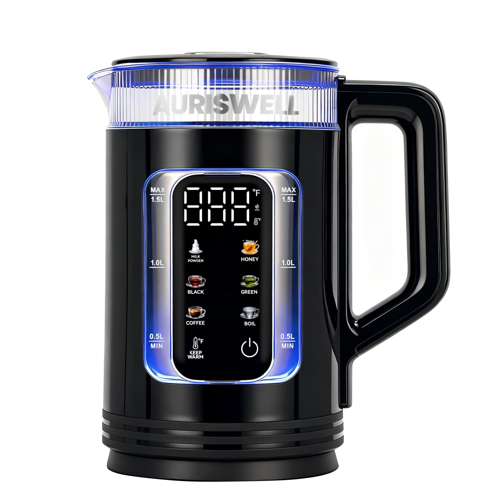 Auriswell Electric Tea Kettle with Temperature Control, Glass smart Water Boiler for Tea, Coffee & Boil, Automatic Shut Off, 12h Keep Warm & One-Touch 6 Presets