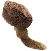 surell - Coonskin Davy Crockett Hat - Plush Soft Faux Fur Crown - Daniel Boone Outdoorsman Adventure Cap - Cabin Décor Raccoon Tail Hat (Brown)