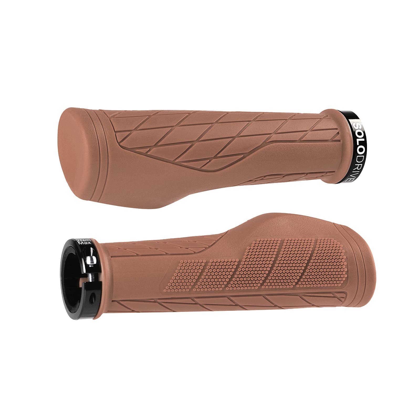 SOLODRIVE Ergonomic Design Mountain Bike Grips, Comfortable Bicycle Handlebar Grips, Single Lock-on and Non-Slip MTB Handle, Fit MTB, E-Bike, Hybrid, Scooter (Brown)